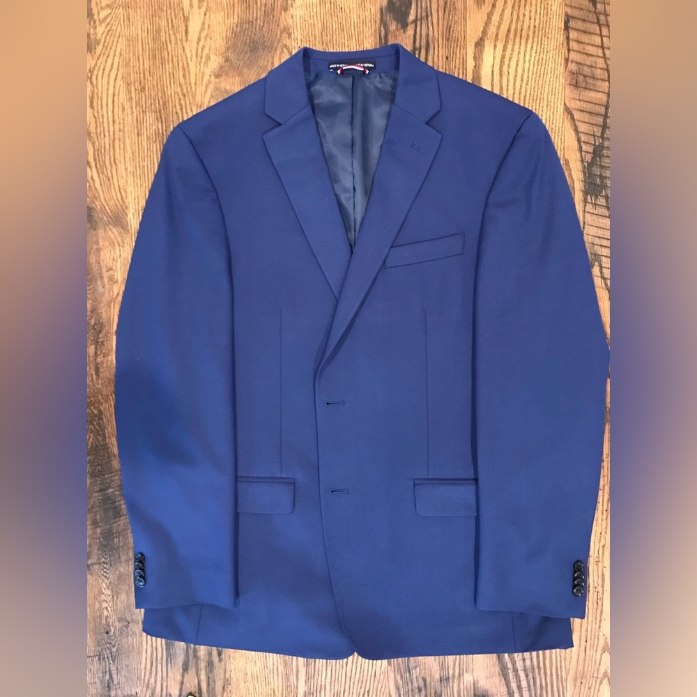 Tommy Hilfiger Mens Dark Royal Blue Suit—44 L Jacket—Pants 36W x 30L
